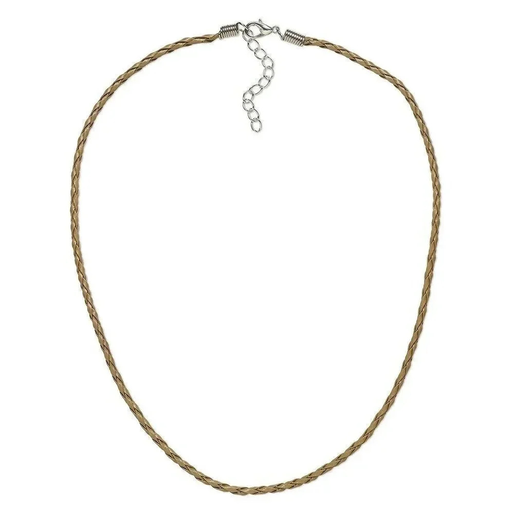 16" Taupe Faux Leather Woven Bola Braided Necklace Cord with Lobster Clasp